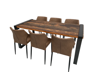 Industrial Dinnertableset 6P. 1,8 m Cognac