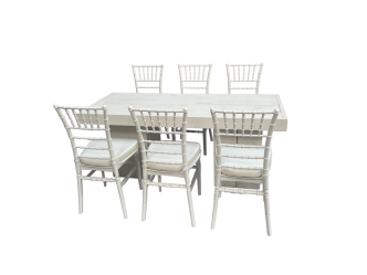 Woodloungetischset mit Bankettstuhl 6P.