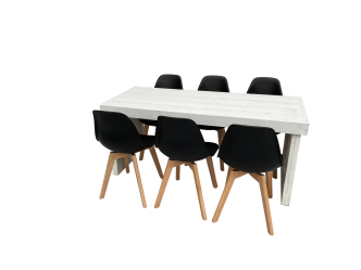 Woodloungetischset mit Bankettstuhl 6P.