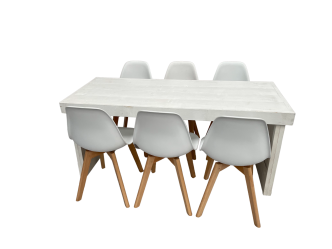 Woodloungetischset mit Bankettstuhl 6P.