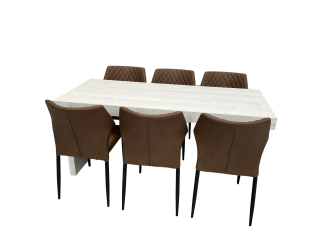Woodloungetischset mit Bankettstuhl 6P.