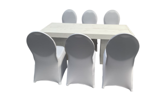 Woodloungetischset mit Bankettstuhl 6P.
