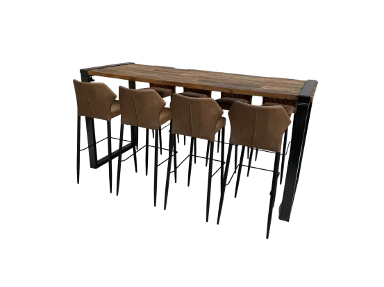 Industrial Hightableset 8P.  2,2 m Cognac