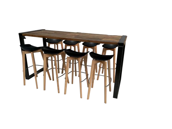 Industrial Hightableset 8P. 2,2 m schwarz flach