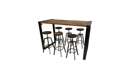 Industrial Hightableset 6P.1,8 m mit Industrial Barhocker