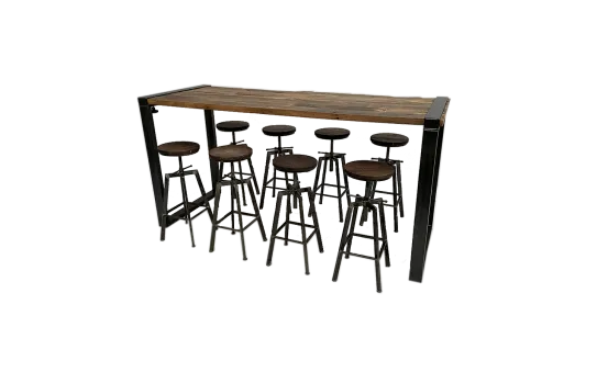 Industrial Hightableset 8P. 2,2 m mit Industrial Barhocker