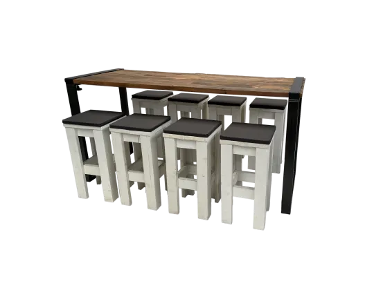 Industrial Hightableset 8P.  2,2 m Wood