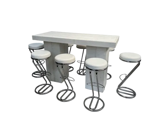 Wood Hightable Set 8P. Z-Fu&szlig; wei&szlig;