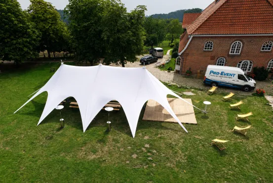 Sternzelt 3-Mast 21,70 x 12,60 Meter mit Boden