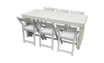 Woodloungetischset mit Bankettstuhl 6P.