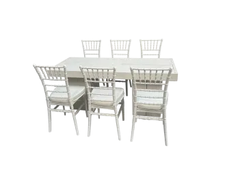 Woodloungetischset mit Bankettstuhl 6P.