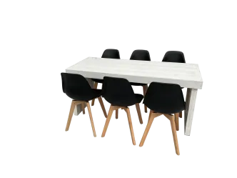 Woodloungetischset mit Bankettstuhl 6P.