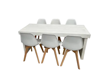 Woodloungetischset mit Bankettstuhl 6P.