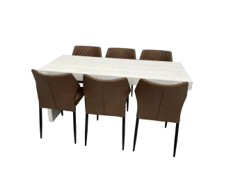 Woodloungetischset mit Bankettstuhl 6P.