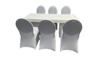 Woodloungetischset mit Bankettstuhl 6P.