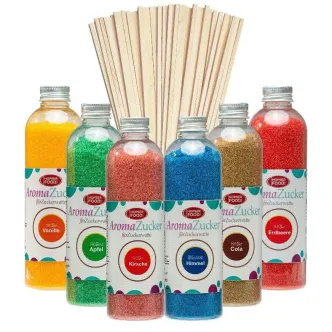 Set 6 x 230 Gramm Zuckerwatte Zucker + 100 Zuckerwattest&auml;be